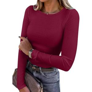 imageANRABESS Women Long Sleeve Crewneck Rib Knit Slim Fit Shirts Basic Tee Tops 2025 Casual TShirt Going Out Workout OutfitsDeep Red