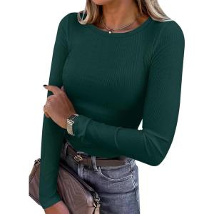 imageANRABESS Women Long Sleeve Crewneck Rib Knit Slim Fit Shirts Basic Tee Tops 2025 Casual TShirt Going Out Workout OutfitsForest Green