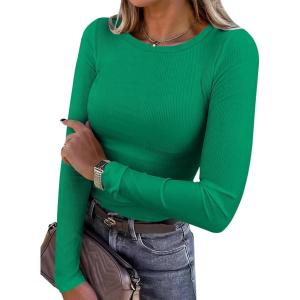 imageANRABESS Women Long Sleeve Crewneck Rib Knit Slim Fit Shirts Basic Tee Tops 2025 Casual TShirt Going Out Workout OutfitsGreen