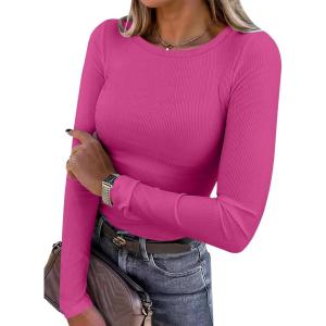imageANRABESS Women Long Sleeve Crewneck Rib Knit Slim Fit Shirts Basic Tee Tops 2025 Casual TShirt Going Out Workout OutfitsHot Pink