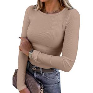 imageANRABESS Women Long Sleeve Crewneck Rib Knit Slim Fit Shirts Basic Tee Tops 2025 Casual TShirt Going Out Workout OutfitsLight Khaki