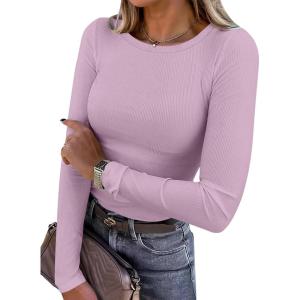 imageANRABESS Women Long Sleeve Crewneck Rib Knit Slim Fit Shirts Basic Tee Tops 2025 Casual TShirt Going Out Workout OutfitsLight Purple