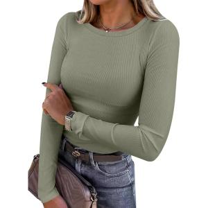 imageANRABESS Women Long Sleeve Crewneck Rib Knit Slim Fit Shirts Basic Tee Tops 2025 Casual TShirt Going Out Workout OutfitsSage Green