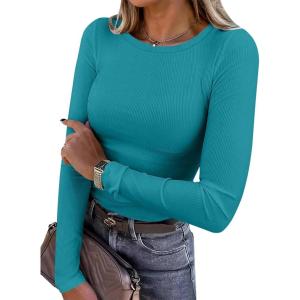 imageANRABESS Women Long Sleeve Crewneck Rib Knit Slim Fit Shirts Basic Tee Tops 2025 Casual TShirt Going Out Workout OutfitsTeal