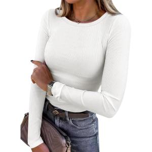 imageANRABESS Women Long Sleeve Crewneck Rib Knit Slim Fit Shirts Basic Tee Tops 2025 Casual TShirt Going Out Workout OutfitsWhite