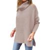imageANRABESS Womens Oversized Turtleneck Batwing Sleeve Spilt Casual Loose Knit Tunic Pullover Sweater Tops 2025 Fall OutfitsAlmond