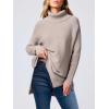 imageANRABESS Womens Oversized Turtleneck Batwing Sleeve Spilt Casual Loose Knit Tunic Pullover Sweater Tops 2025 Fall OutfitsAlmond