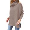 imageANRABESS Womens Oversized Turtleneck Batwing Sleeve Spilt Casual Loose Knit Tunic Pullover Sweater Tops 2025 Fall OutfitsBrown