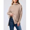 imageANRABESS Womens Oversized Turtleneck Batwing Sleeve Spilt Casual Loose Knit Tunic Pullover Sweater Tops 2025 Fall OutfitsKhaki