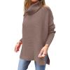 imageANRABESS Womens Oversized Turtleneck Batwing Sleeve Spilt Casual Loose Knit Tunic Pullover Sweater Tops 2025 Fall OutfitsLight Brown
