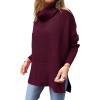 imageANRABESS Womens Oversized Turtleneck Batwing Sleeve Spilt Casual Loose Knit Tunic Pullover Sweater Tops 2025 Fall OutfitsWine Red