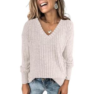 imageANRABESS Long Sleeve Shirts for Women V Neck Casual Fall Tops Loose Fit Lightweight Sweaters Tunic Fashion 2024 ClothesBeige