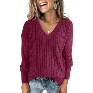 imageANRABESS Long Sleeve Shirts for Women V Neck Casual Fall Tops Loose Fit Lightweight Sweaters Tunic Fashion 2024 ClothesBurgundy