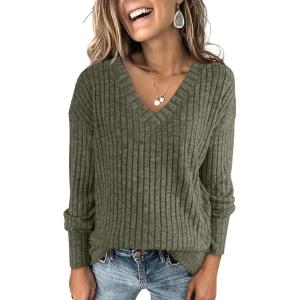 imageANRABESS Long Sleeve Shirts for Women V Neck Casual Fall Tops Loose Fit Lightweight Sweaters Tunic Fashion 2024 ClothesDeep Green