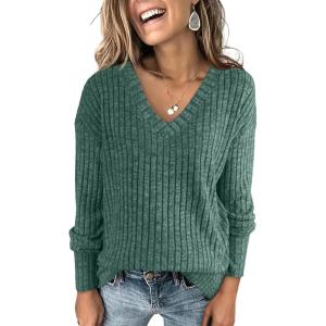 imageANRABESS Long Sleeve Shirts for Women V Neck Casual Fall Tops Loose Fit Lightweight Sweaters Tunic Fashion 2024 ClothesGreen