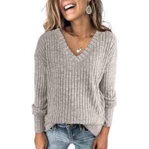 imageANRABESS Long Sleeve Shirts for Women V Neck Casual Fall Tops Loose Fit Lightweight Sweaters Tunic Fashion 2024 ClothesGrey Begie
