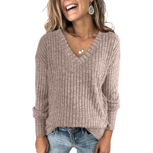 imageANRABESS Long Sleeve Shirts for Women V Neck Casual Fall Tops Loose Fit Lightweight Sweaters Tunic Fashion 2024 ClothesKhaki
