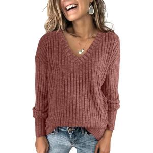 imageANRABESS Long Sleeve Shirts for Women V Neck Casual Fall Tops Loose Fit Lightweight Sweaters Tunic Fashion 2024 ClothesRust