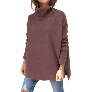 imageANRABESS Womens Oversized Turtleneck Batwing Sleeve Spilt Casual Loose Knit Tunic Pullover Sweater Tops 2025 Fall OutfitsRose