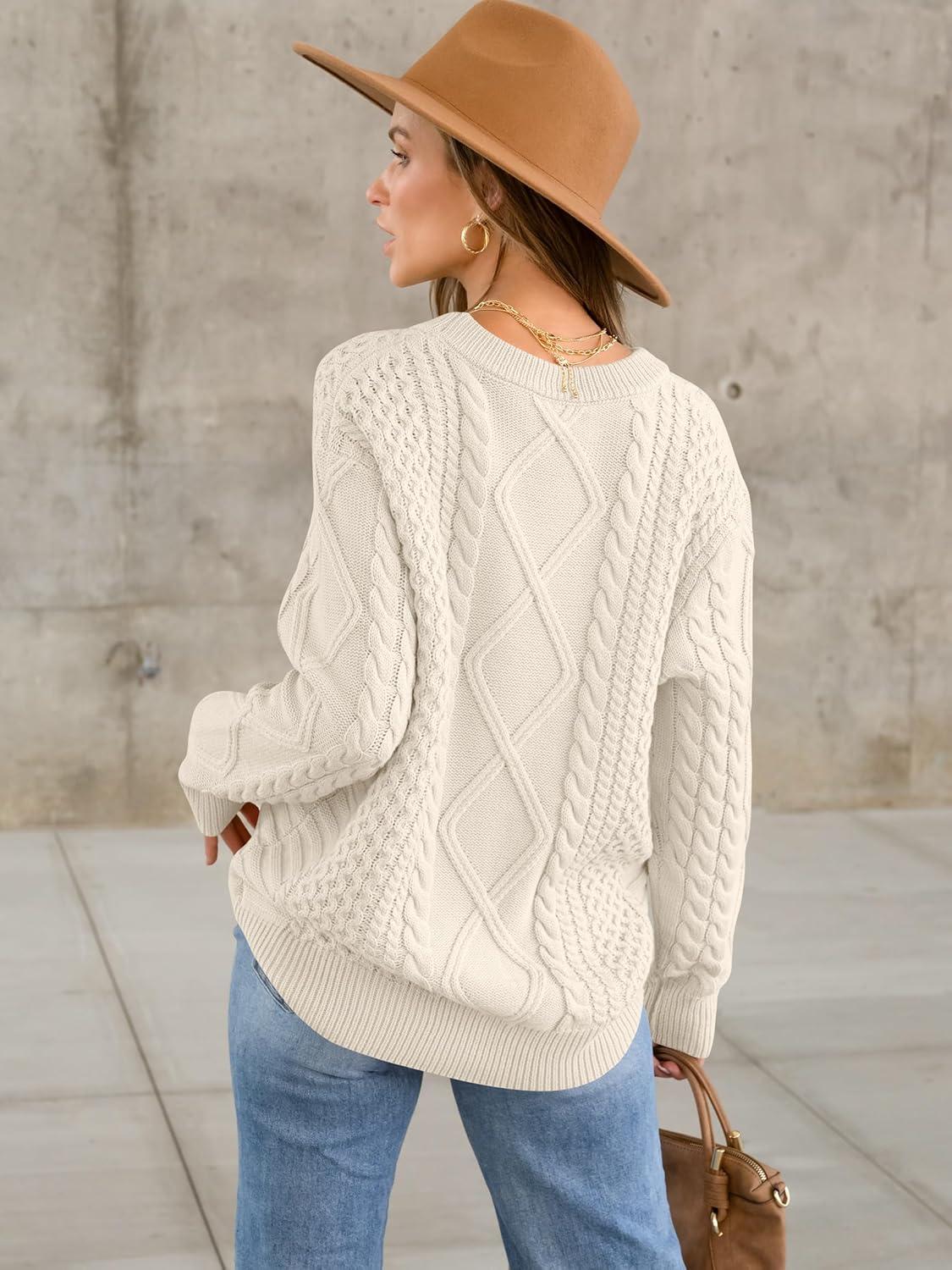imageANRABESS Sweaters for Women Oversized Crewneck Long Sleeve Casual Loose Cable Knit Pullover Tops 2024 Fall Vintage ClothesApricot