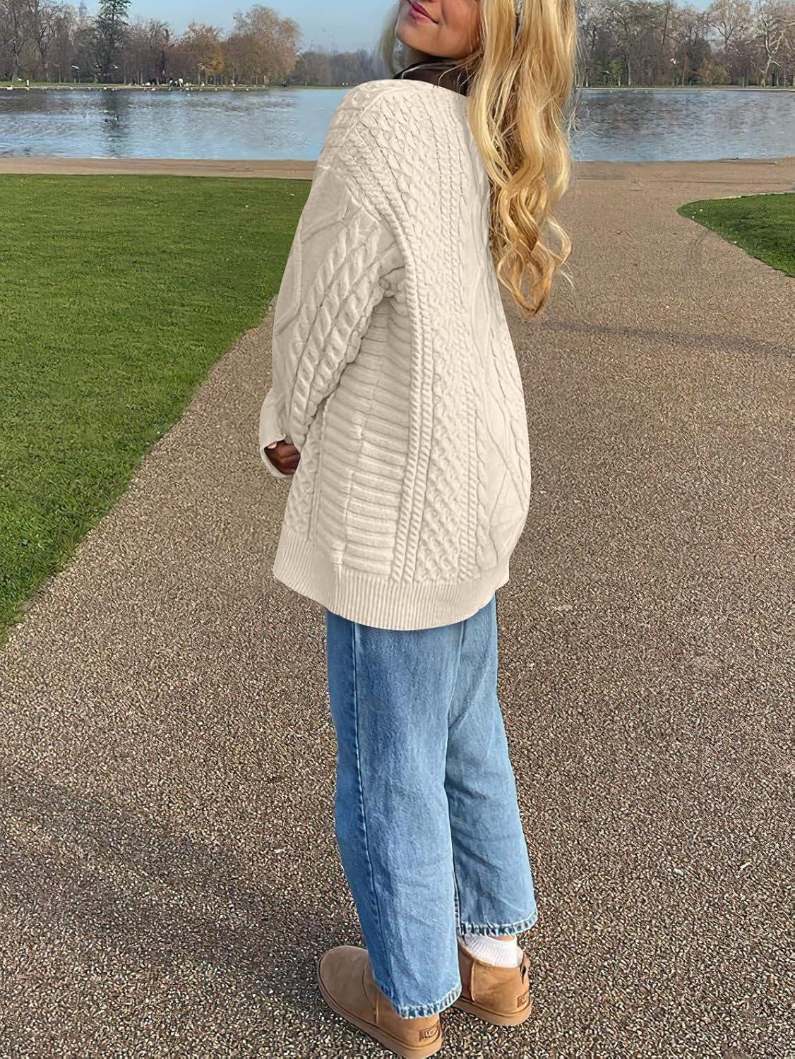 imageANRABESS Sweaters for Women Oversized Crewneck Long Sleeve Casual Loose Cable Knit Pullover Tops 2024 Fall Vintage ClothesApricot