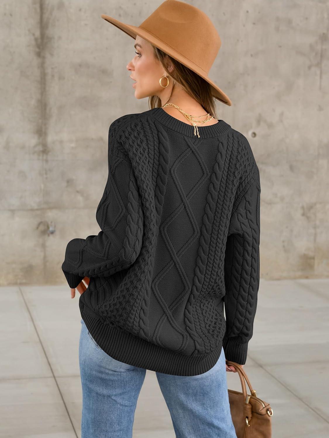 imageANRABESS Sweaters for Women Oversized Crewneck Long Sleeve Casual Loose Cable Knit Pullover Tops 2024 Fall Vintage ClothesBlack