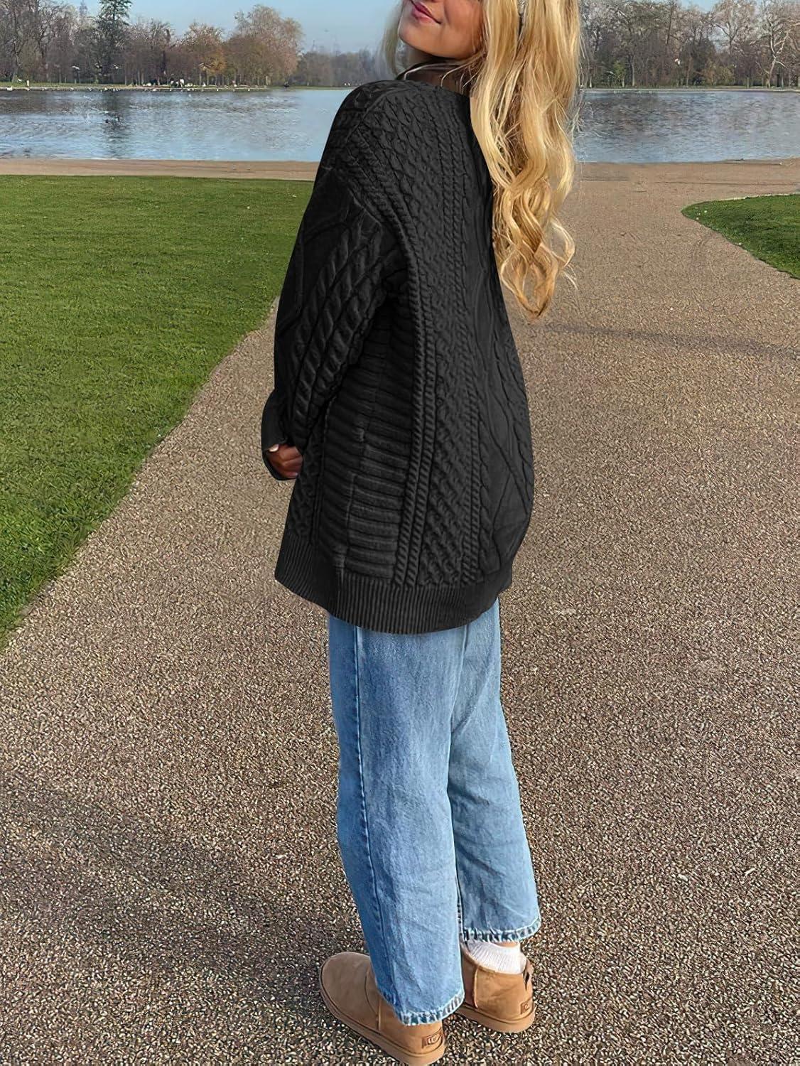 imageANRABESS Sweaters for Women Oversized Crewneck Long Sleeve Casual Loose Cable Knit Pullover Tops 2024 Fall Vintage ClothesBlack