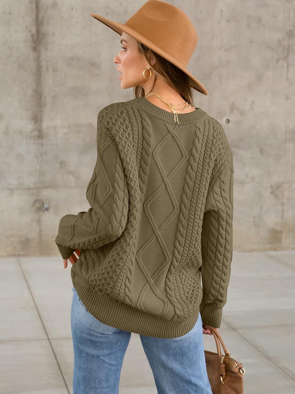 imageANRABESS Sweaters for Women Oversized Crewneck Long Sleeve Casual Loose Cable Knit Pullover Tops 2024 Fall Vintage ClothesBrown Yellow