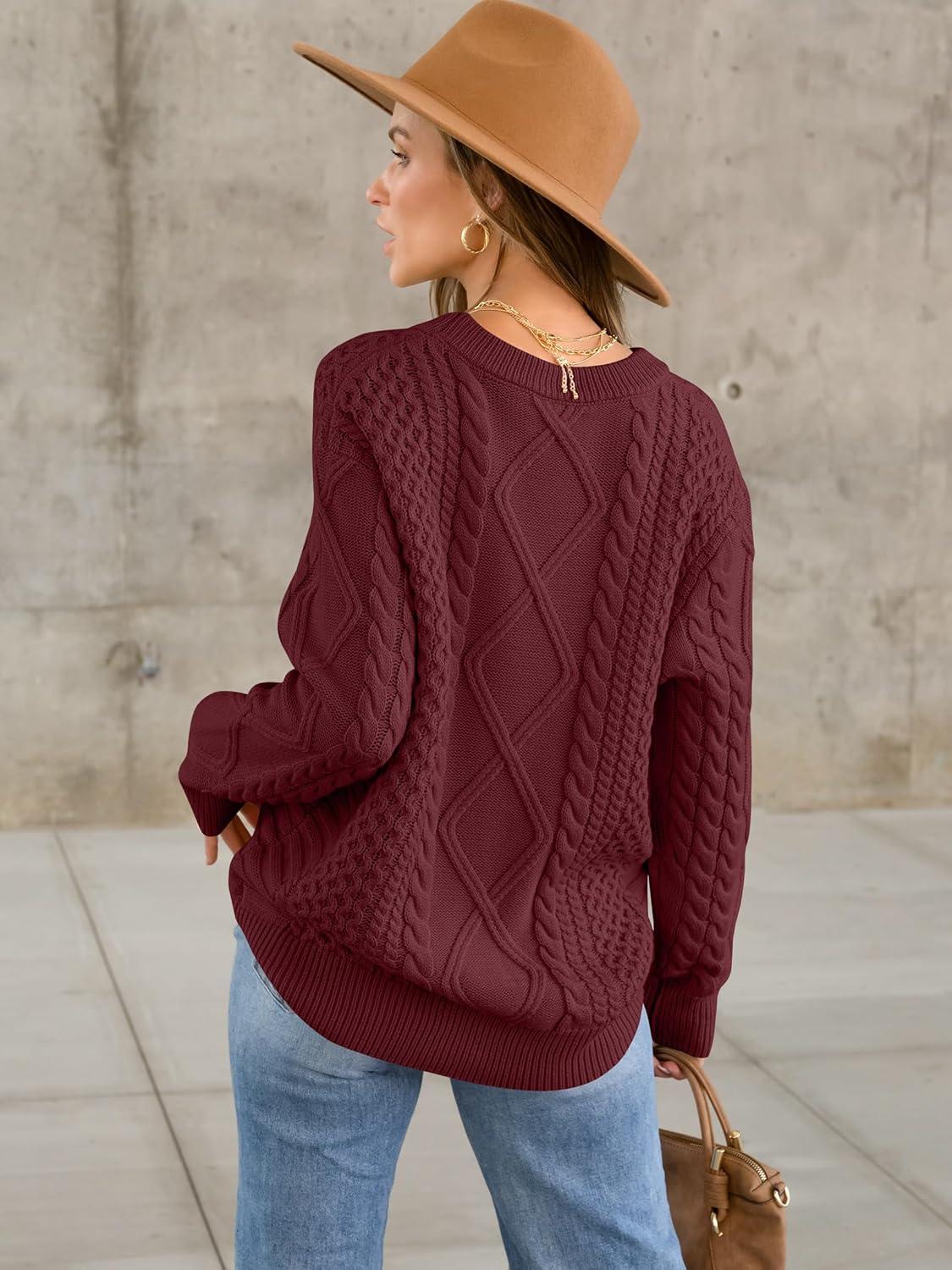 imageANRABESS Sweaters for Women Oversized Crewneck Long Sleeve Casual Loose Cable Knit Pullover Tops 2024 Fall Vintage ClothesBurgundy