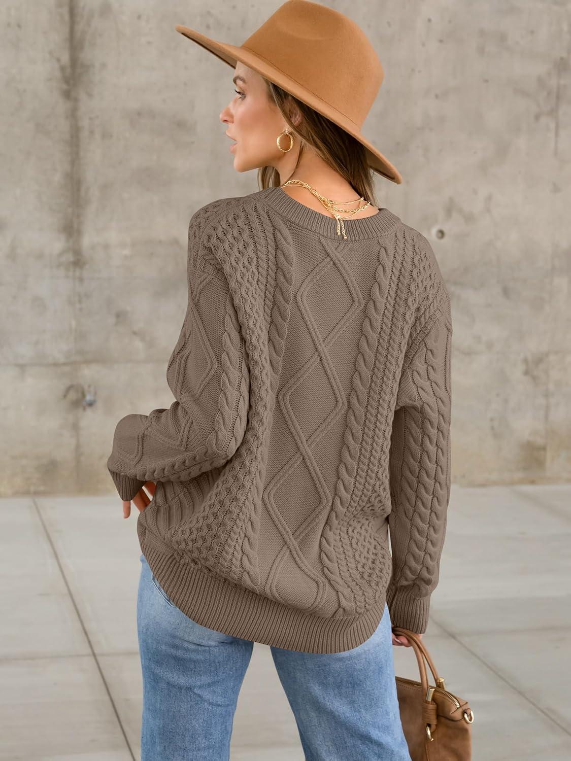 imageANRABESS Sweaters for Women Oversized Crewneck Long Sleeve Casual Loose Cable Knit Pullover Tops 2024 Fall Vintage ClothesCoffee