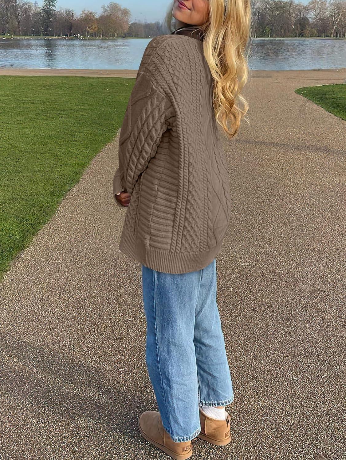 imageANRABESS Sweaters for Women Oversized Crewneck Long Sleeve Casual Loose Cable Knit Pullover Tops 2024 Fall Vintage ClothesCoffee