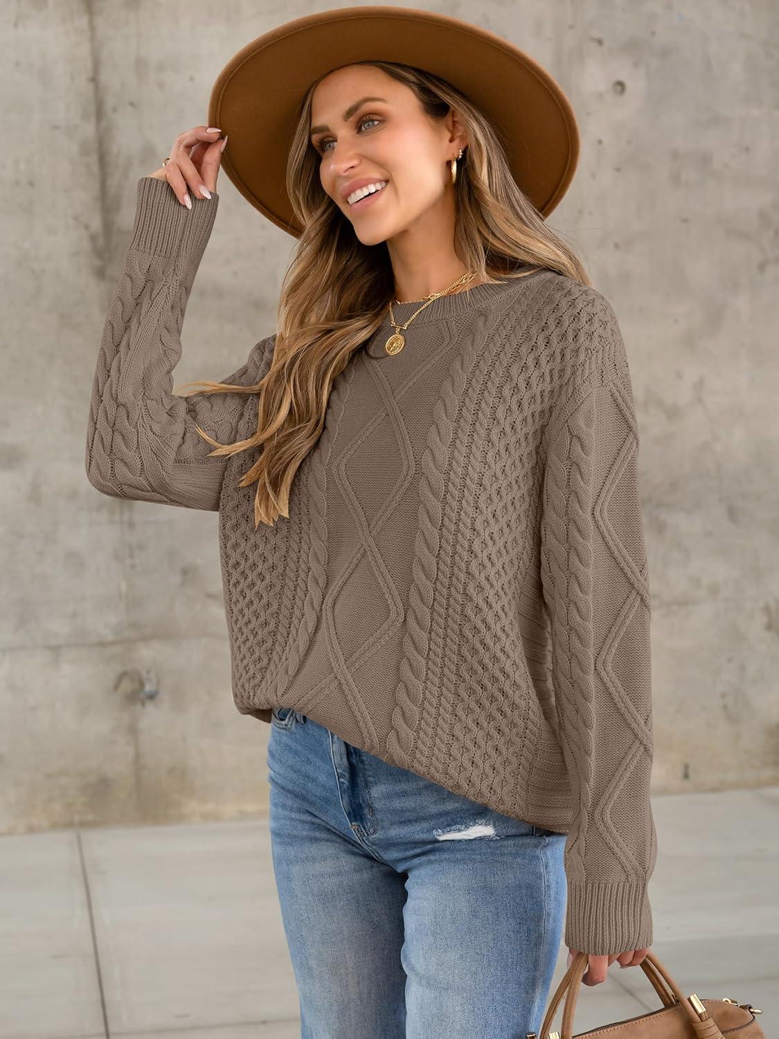 imageANRABESS Sweaters for Women Oversized Crewneck Long Sleeve Casual Loose Cable Knit Pullover Tops 2024 Fall Vintage ClothesCoffee