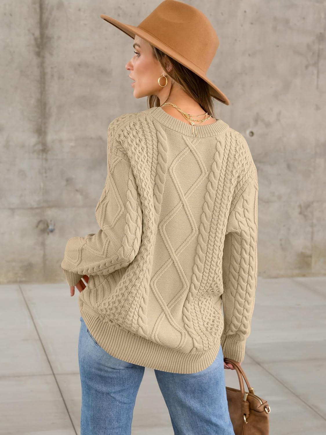 imageANRABESS Sweaters for Women Oversized Crewneck Long Sleeve Casual Loose Cable Knit Pullover Tops 2024 Fall Vintage ClothesDeep Apricot
