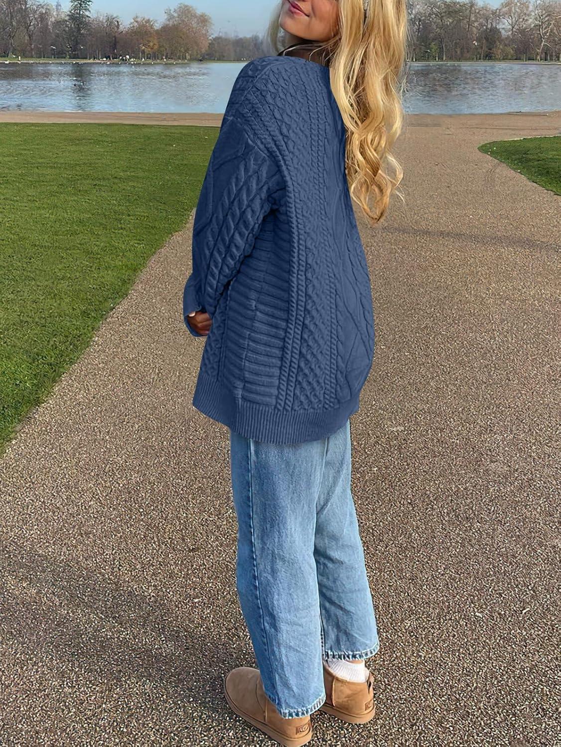 imageANRABESS Sweaters for Women Oversized Crewneck Long Sleeve Casual Loose Cable Knit Pullover Tops 2024 Fall Vintage ClothesDeep Blue