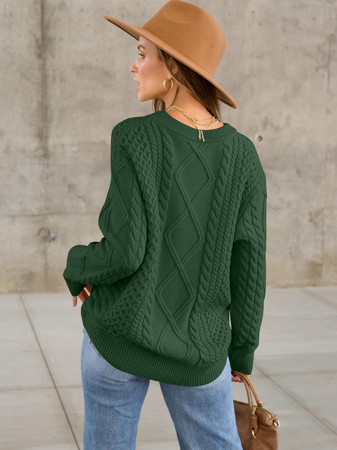 imageANRABESS Sweaters for Women Oversized Crewneck Long Sleeve Casual Loose Cable Knit Pullover Tops 2024 Fall Vintage ClothesDeep Green