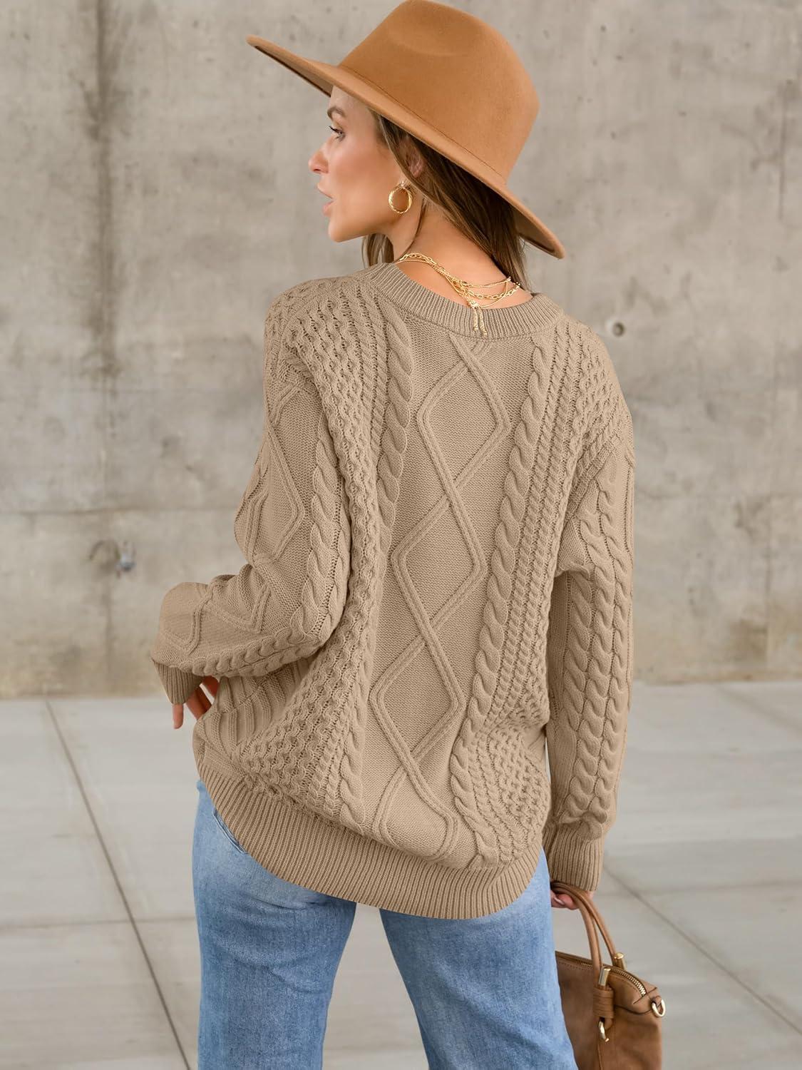imageANRABESS Sweaters for Women Oversized Crewneck Long Sleeve Casual Loose Cable Knit Pullover Tops 2024 Fall Vintage ClothesKhaki