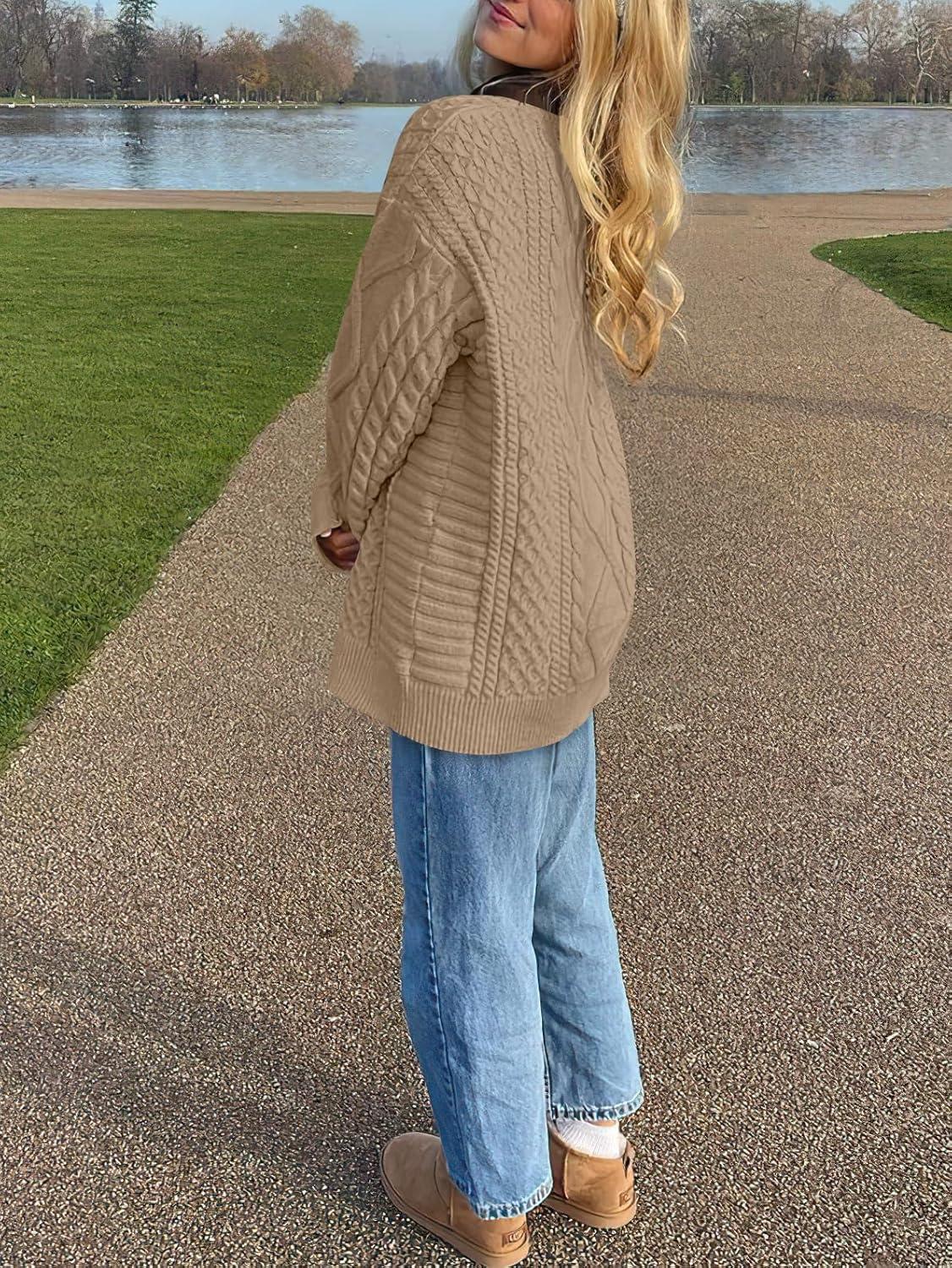 imageANRABESS Sweaters for Women Oversized Crewneck Long Sleeve Casual Loose Cable Knit Pullover Tops 2024 Fall Vintage ClothesKhaki