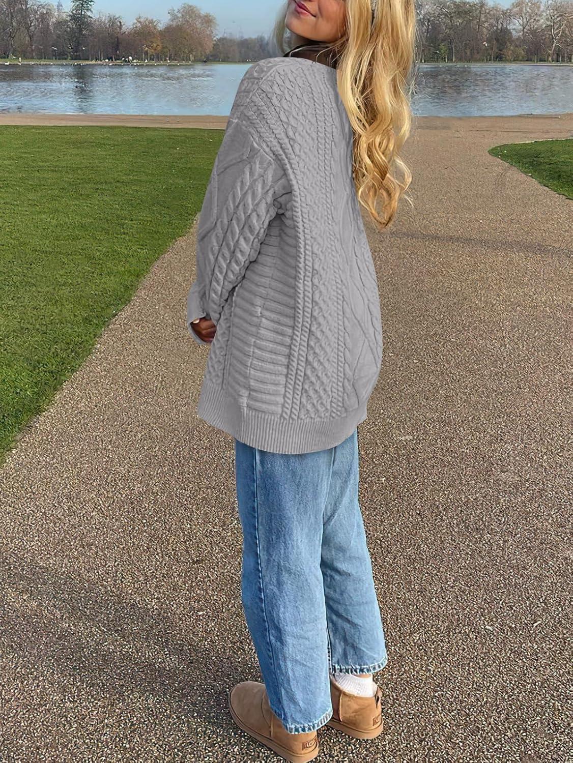 imageANRABESS Sweaters for Women Oversized Crewneck Long Sleeve Casual Loose Cable Knit Pullover Tops 2024 Fall Vintage ClothesLight Grey