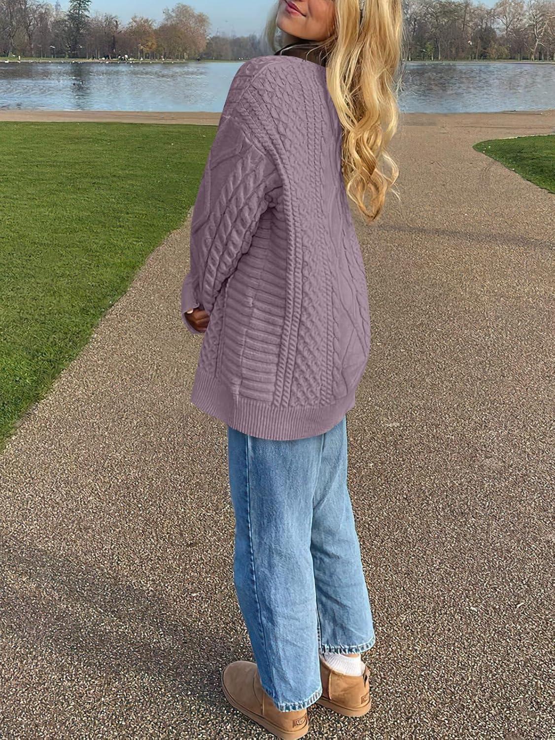 imageANRABESS Sweaters for Women Oversized Crewneck Long Sleeve Casual Loose Cable Knit Pullover Tops 2024 Fall Vintage ClothesPurple