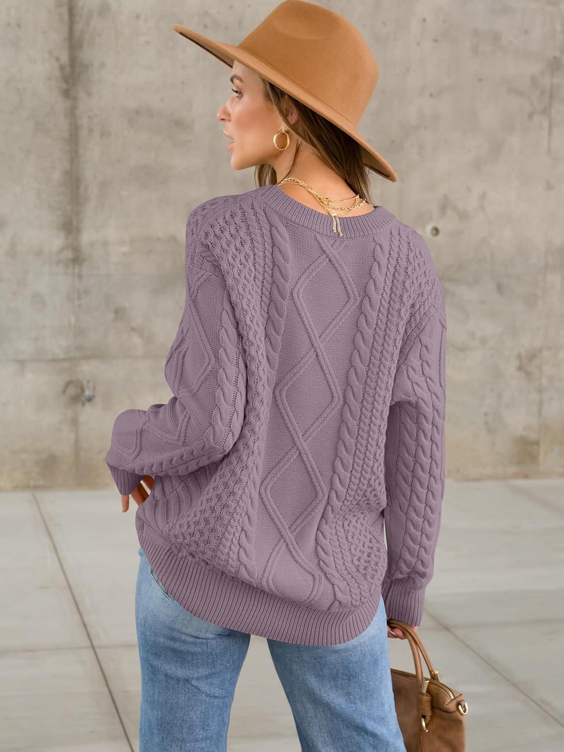 imageANRABESS Sweaters for Women Oversized Crewneck Long Sleeve Casual Loose Cable Knit Pullover Tops 2024 Fall Vintage ClothesPurple