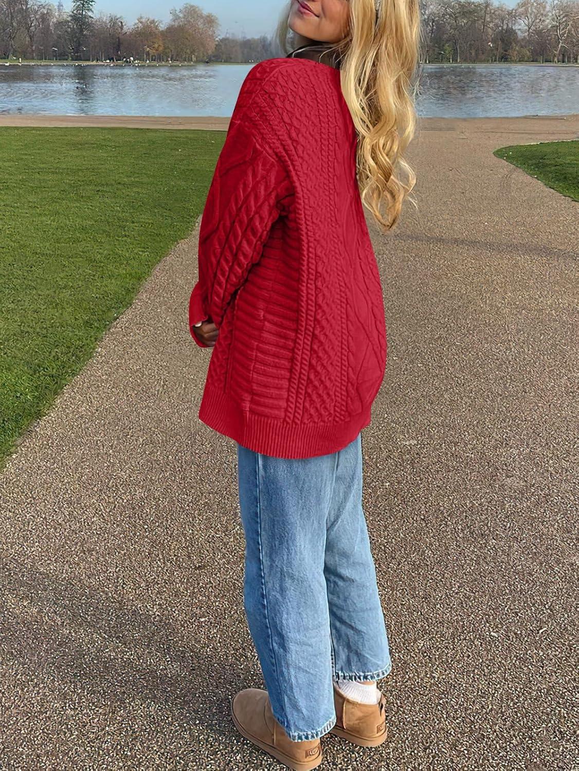 imageANRABESS Sweaters for Women Oversized Crewneck Long Sleeve Casual Loose Cable Knit Pullover Tops 2024 Fall Vintage ClothesRed