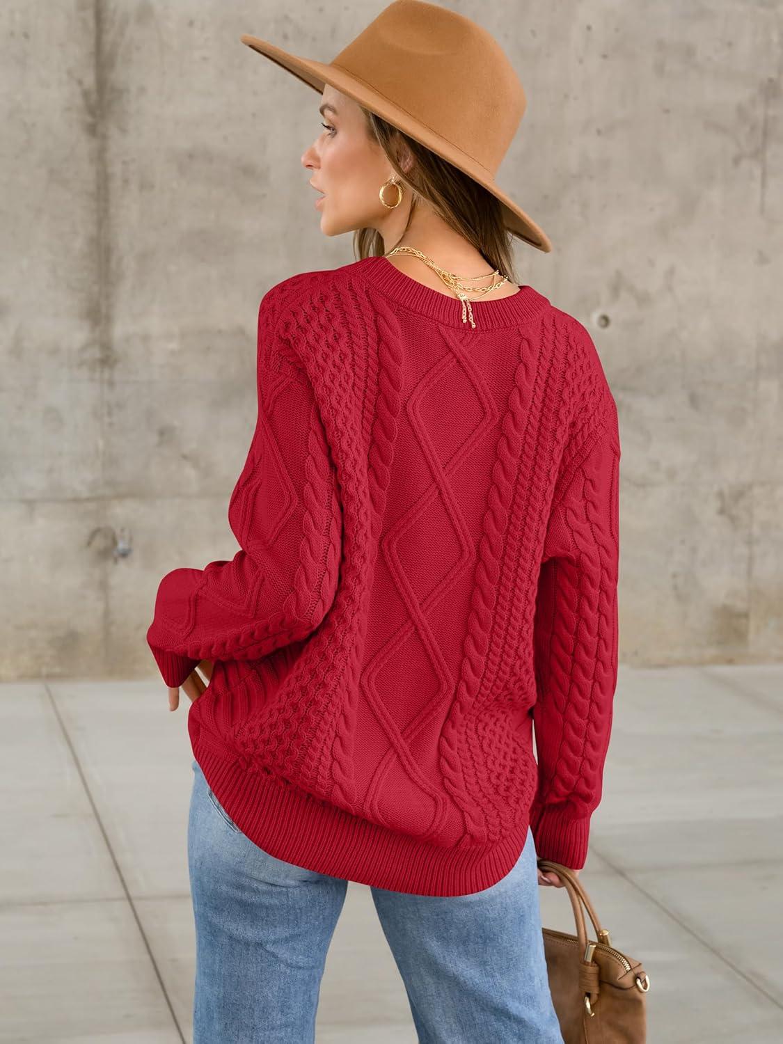 imageANRABESS Sweaters for Women Oversized Crewneck Long Sleeve Casual Loose Cable Knit Pullover Tops 2024 Fall Vintage ClothesRed