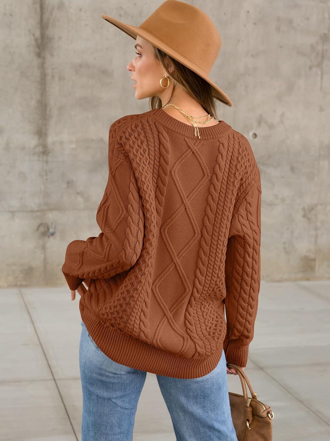 imageANRABESS Sweaters for Women Oversized Crewneck Long Sleeve Casual Loose Cable Knit Pullover Tops 2024 Fall Vintage ClothesRust