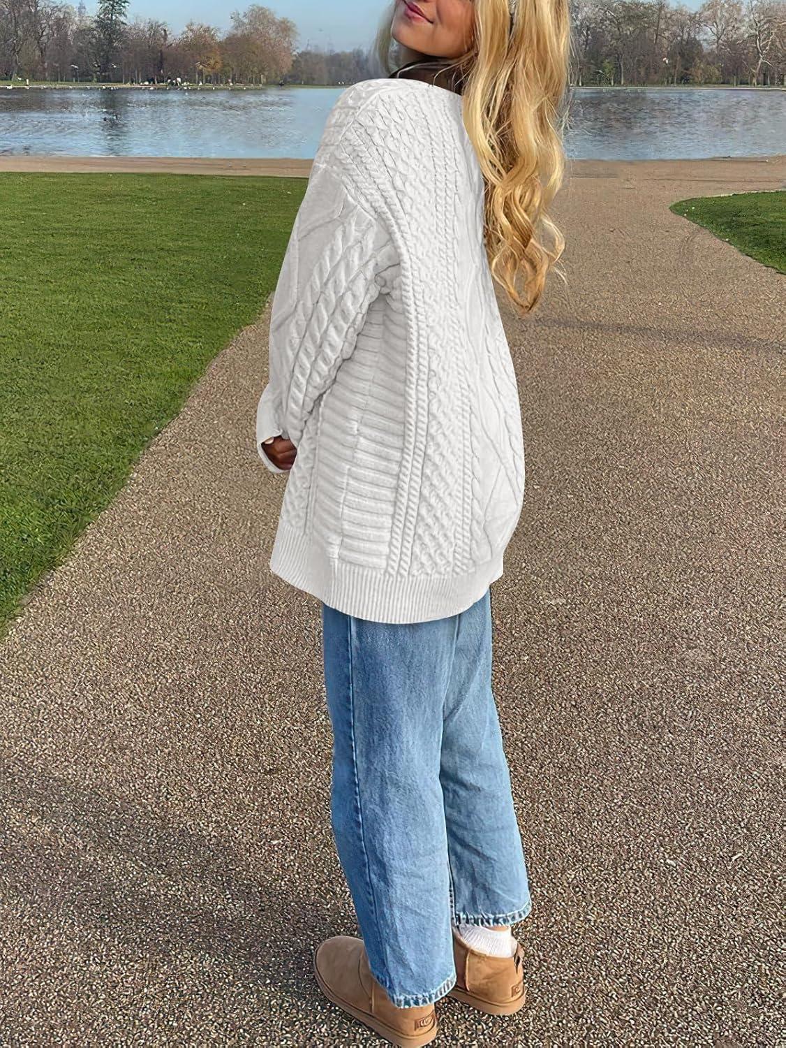 imageANRABESS Sweaters for Women Oversized Crewneck Long Sleeve Casual Loose Cable Knit Pullover Tops 2024 Fall Vintage ClothesWhite Cream
