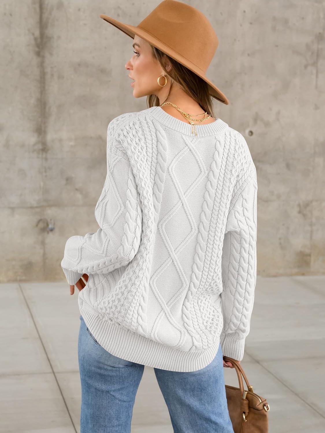 imageANRABESS Sweaters for Women Oversized Crewneck Long Sleeve Casual Loose Cable Knit Pullover Tops 2024 Fall Vintage ClothesWhite Cream