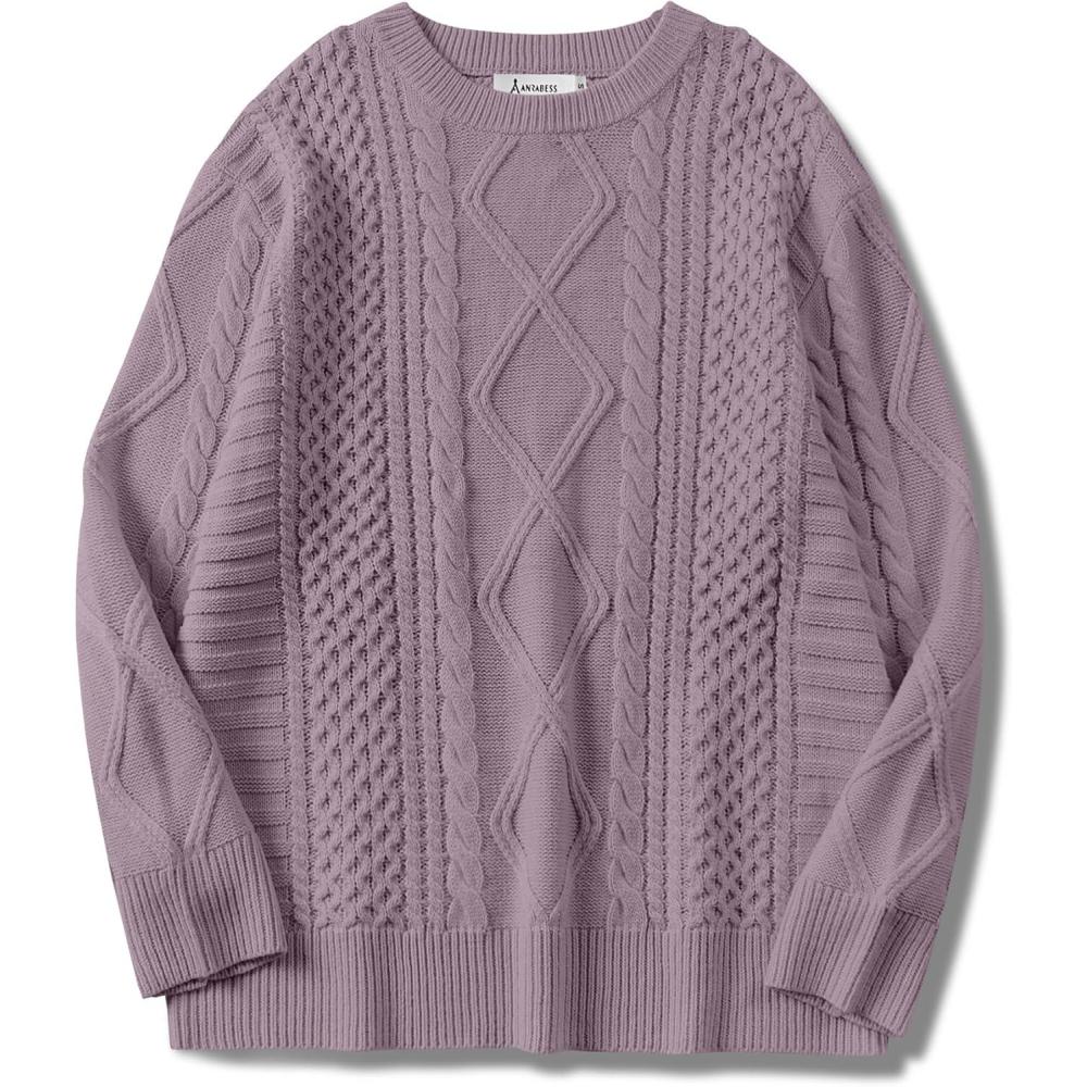 imageANRABESS Sweaters for Women Oversized Crewneck Long Sleeve Casual Loose Cable Knit Pullover Tops 2024 Fall Vintage ClothesPurple