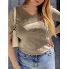 imageANRABESS Summer Tops for Women Short Sleeve V Neck Sweaters Dressy Casual Blouses Lightweight Thin Knit Fashion ShirtsDark Apricot