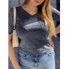 imageANRABESS Summer Tops for Women Short Sleeve V Neck Sweaters Dressy Casual Blouses Lightweight Thin Knit Fashion ShirtsDark Grey