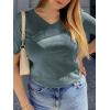 imageANRABESS Summer Tops for Women Short Sleeve V Neck Sweaters Dressy Casual Blouses Lightweight Thin Knit Fashion ShirtsGrey Green