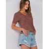 imageANRABESS Summer Tops for Women Short Sleeve V Neck Sweaters Dressy Casual Blouses Lightweight Thin Knit Fashion ShirtsRed Brown